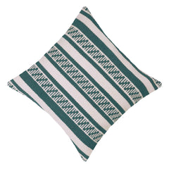 Teal and ivory geometric handwoven cotton cushion cover 45x45 cm