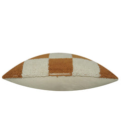 Machine Tufted Loop Cotton Cushion Cover 45x45 cm | Checkered Brown & Ivory Textured Throw Pillow Cover | Modern Decorative Cushion Cover with Hidden Zipper