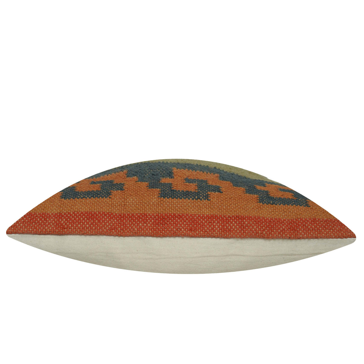 Handwoven Geometric Tribal Cushion Cover – Olive Green, Rust & Navy – 45 x 45 cm