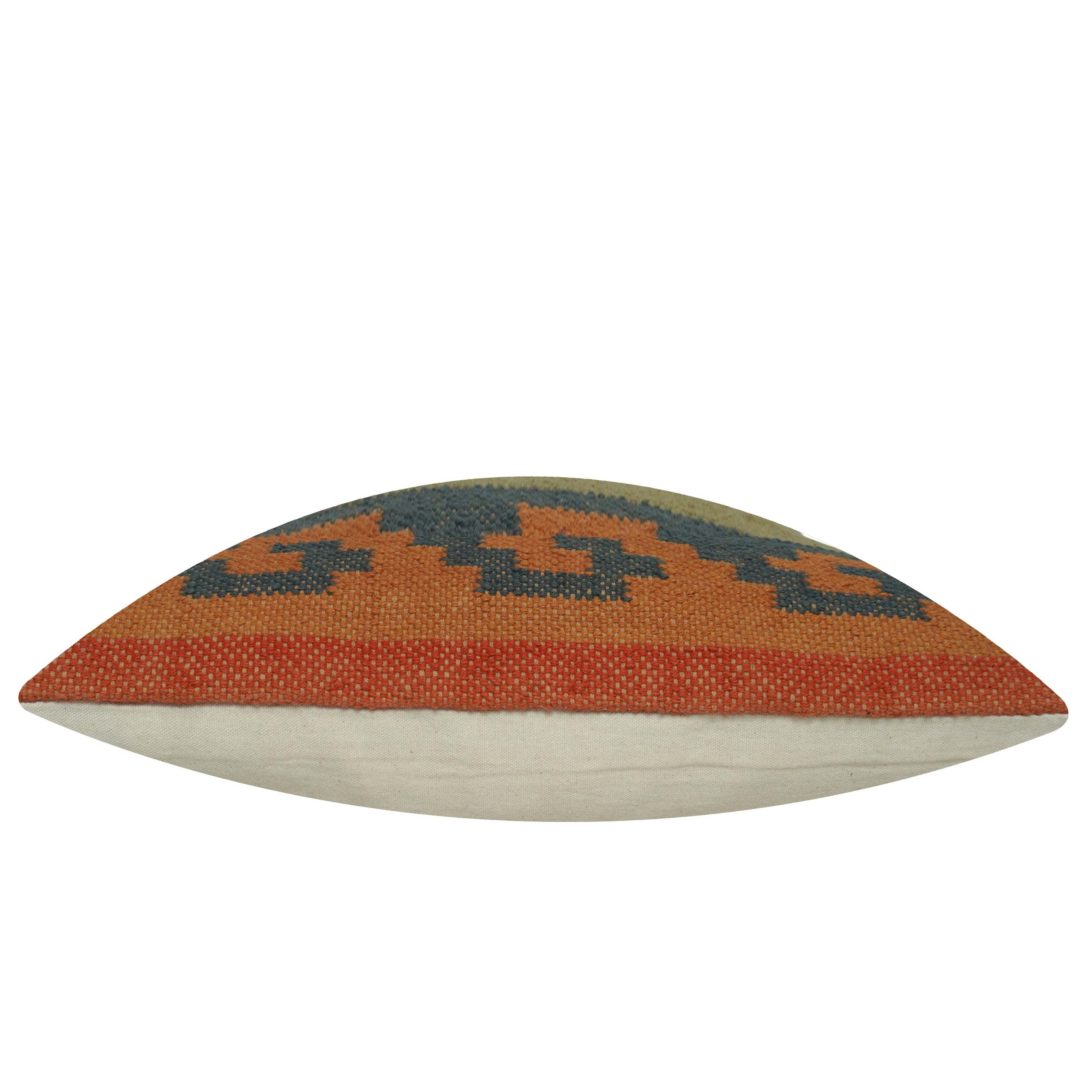 Handwoven Geometric Tribal Cushion Cover – Olive Green, Rust & Navy – 45 x 45 cm