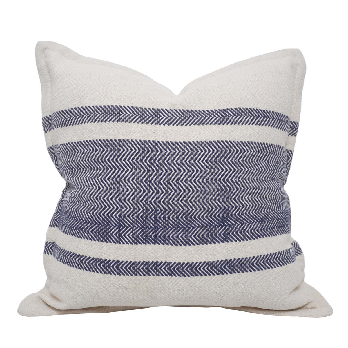 vHandwoven Cotton Cushion Cover 45x45 cm | Blue & Ivory Herringbone Striped Decorative Throw Pillow Cover | Modern Farmhouse Sofa Cushion | Hidden Zip | 100% Cotton - Bulk manufacturer & supplier from Panipat, India