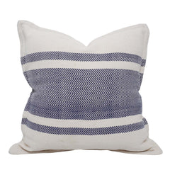vHandwoven Cotton Cushion Cover 45x45 cm | Blue & Ivory Herringbone Striped Decorative Throw Pillow Cover | Modern Farmhouse Sofa Cushion | Hidden Zip | 100% Cotton