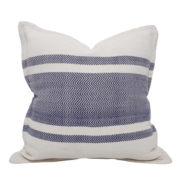 vHandwoven Cotton Cushion Cover 45x45 cm | Blue & Ivory Herringbone Striped Decorative Throw Pillow Cover | Modern Farmhouse Sofa Cushion | Hidden Zip | 100% Cotton