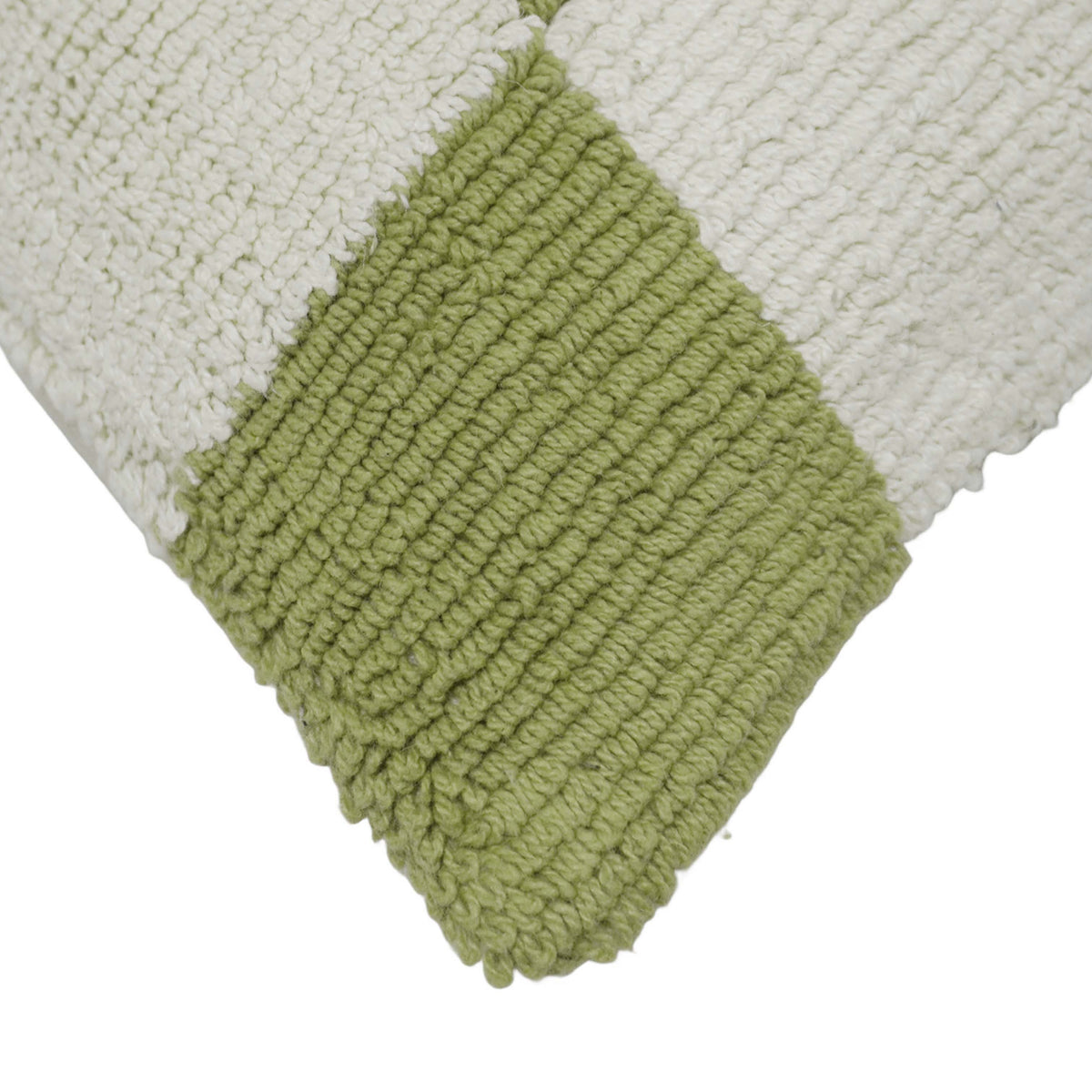 Green and cream checkered textured machine woven cushion cover 45x45 cm