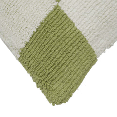 Green and cream checkered textured machine woven cushion cover 45x45 cm