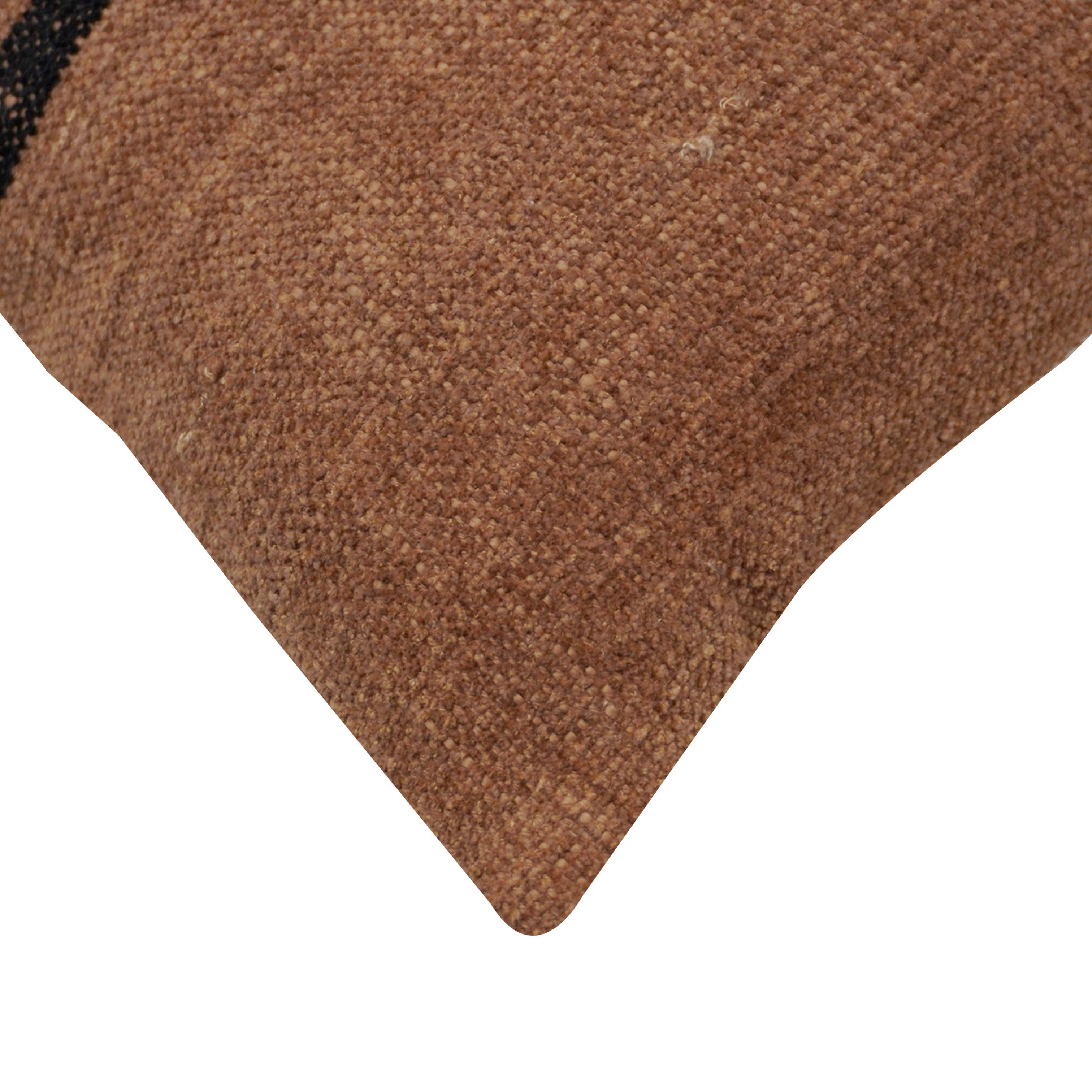 Handwoven Cotton Cushion Cover 40 x 60 cm | Brown with Black Striped Design | Rustic Decorative Lumbar Pillow Cover | Hidden Zip | Sofa & Bed Cushion Cover
