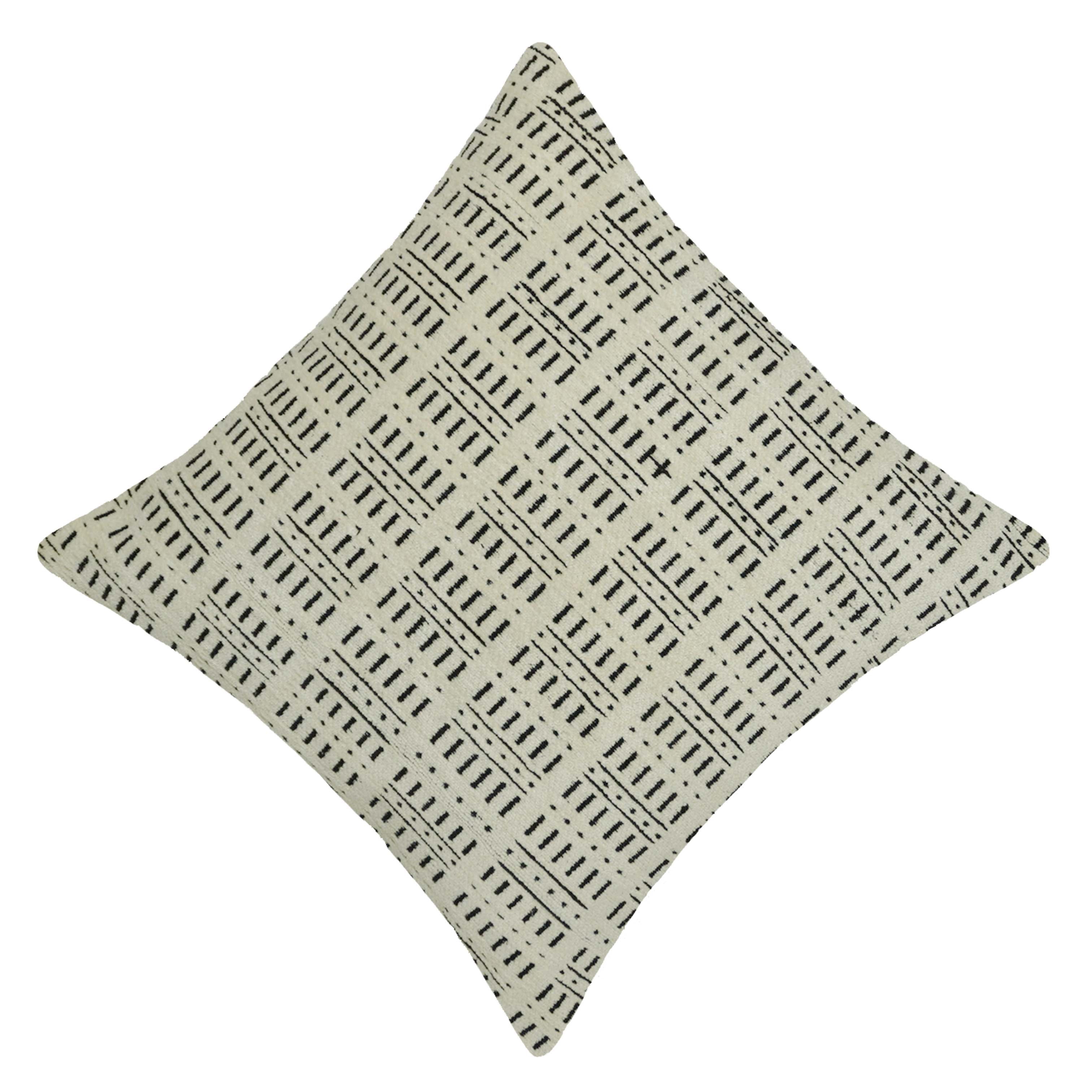 Geometric Jacquard Cotton Cushion Cover 45x45 cm | Woven Textured Throw Pillow Cover | Black & Ivory Decorative Cushion Cover | Hidden Zipper | Modern Boho Home Décor