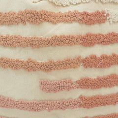 Handcrafted Tufted Cotton Cushion Cover 45x45 cm | Textured Boho Striped Throw Pillow Cover | Ivory & Blush Pink