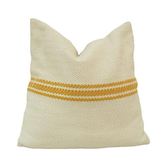 Handwoven Cotton Cushion Cover with Mustard Stripe | 45x45 cm | Cream Textured Throw Pillow Cover