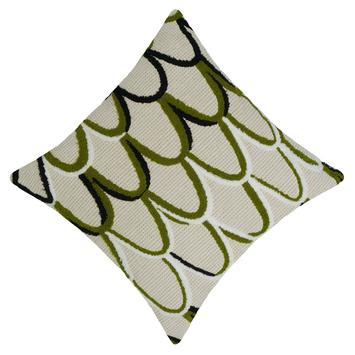Machine Embroidered Cotton Cushion Cover 45x45 cm – Abstract Loop Pattern in Olive Green & Black