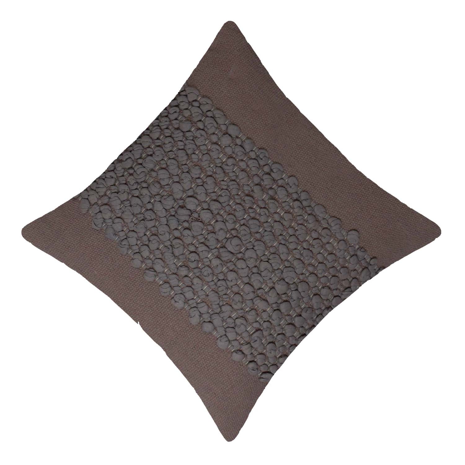 Handwoven Cotton Textured Cushion Cover 45x45 cm | Artisan Bubble Weave Decorative Throw Pillow Cover | Hidden Zip | Taupe Brown