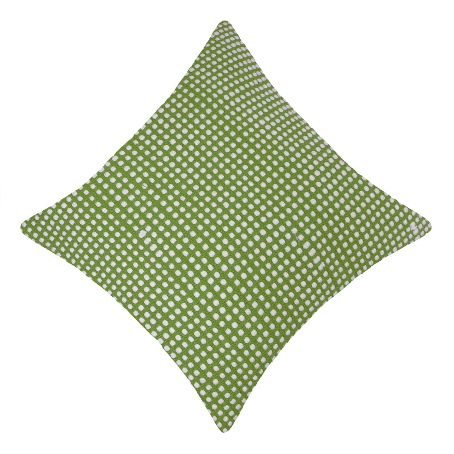 Handwoven Cotton Cushion Cover – Green & White Geometric Dot Pattern, 45 x 45 cm