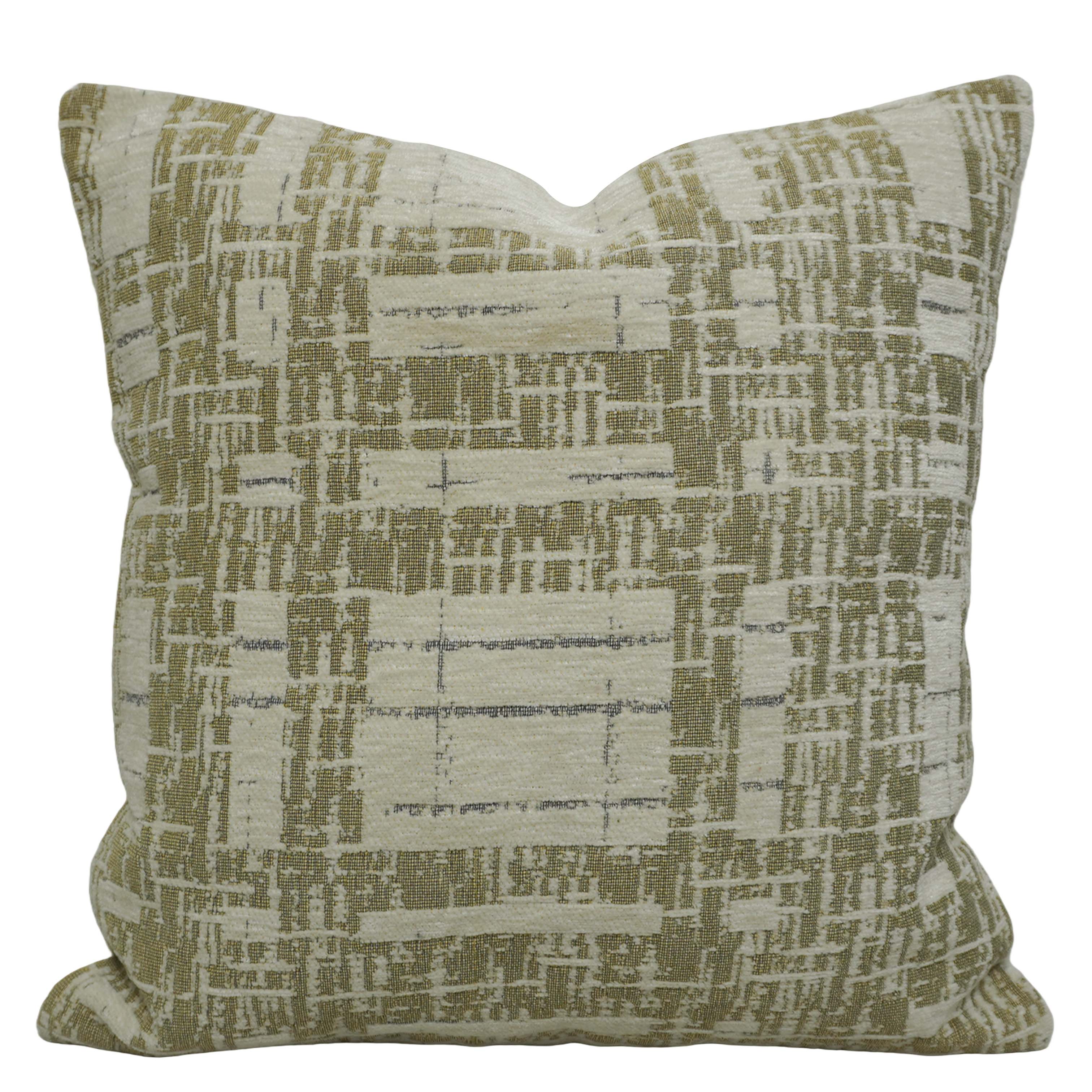 Modern Geometric Jacquard Cushion Cover 45x45 cm | Woven Textured Decorative Throw Pillow Cover | Hidden Zip | Beige & Olive Green