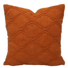Rust Geometric Machine Embroidered Cotton Cushion Cover 45x45 cm | Textured Decorative Throw Pillow Cover with Concealed Zipper