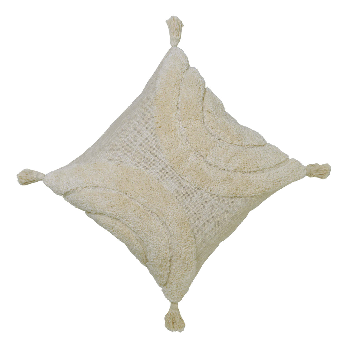Handmade Tufted Cotton Cushion Cover 45x45 cm | Ivory Boho Textured Throw Pillow Cover with Tassels | Modern Decorative Cushion Cover | Concealed Zip | 18x18 Inch