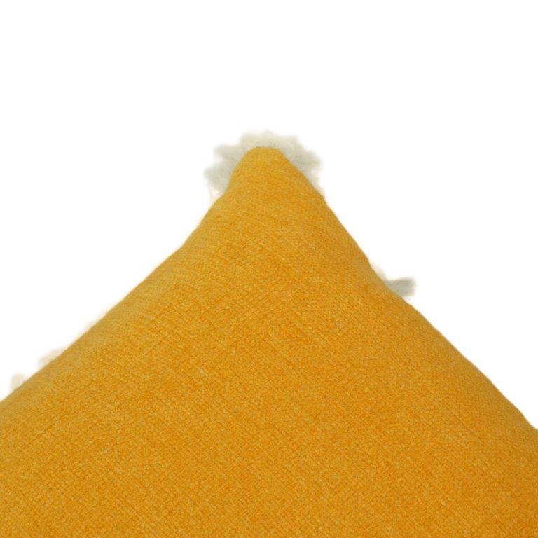 Mustard Yellow Cotton Cushion Cover with Tassel Fringe | Boho Decorative Pillow Cover | 45x45 cm - Bulk manufacturer & supplier from Panipat, India