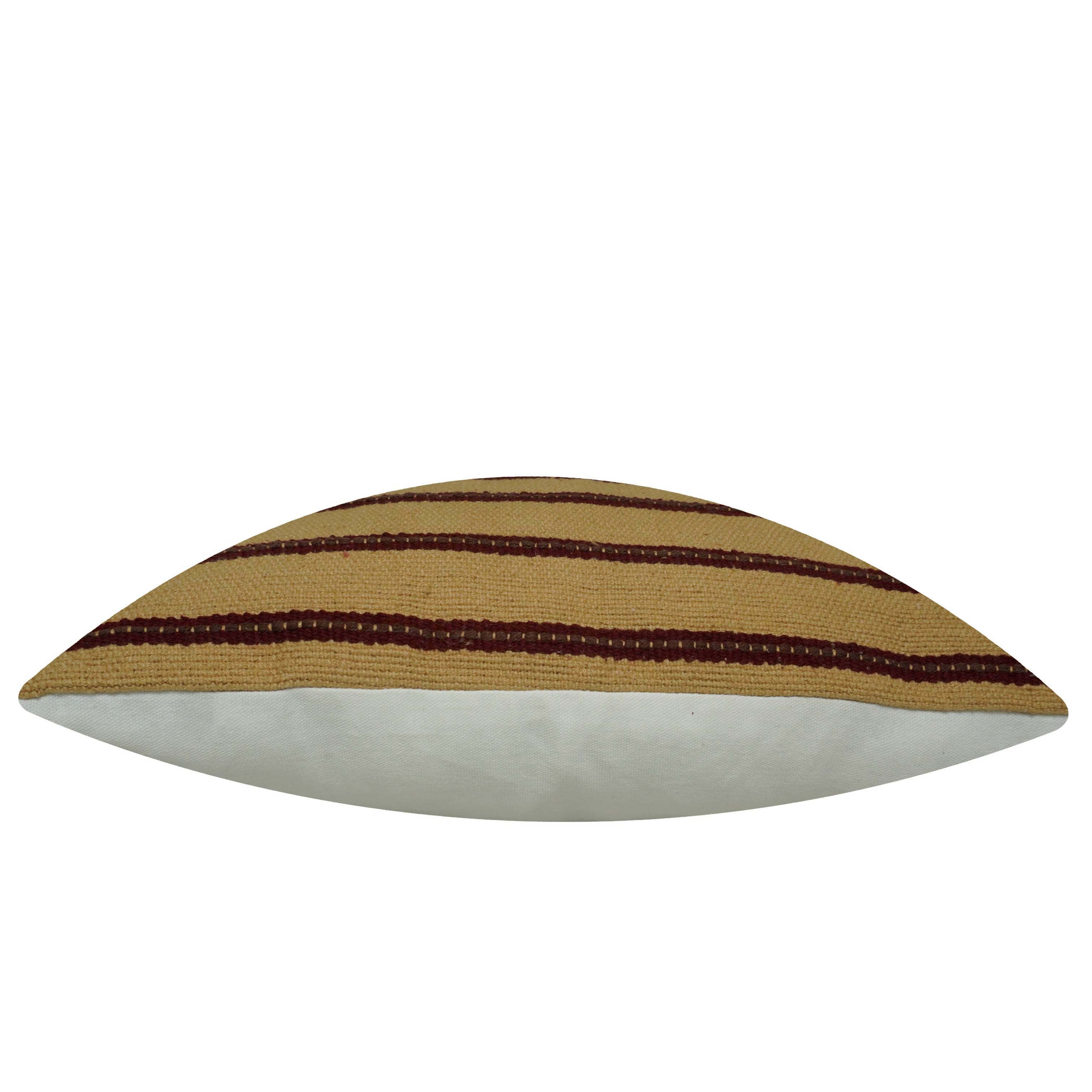 Handwoven Cotton Striped Cushion Cover 45x45 cm | Beige & Brown Woven Decorative Throw Pillow Cover | Hidden Zipper | Modern Rustic Home Décor