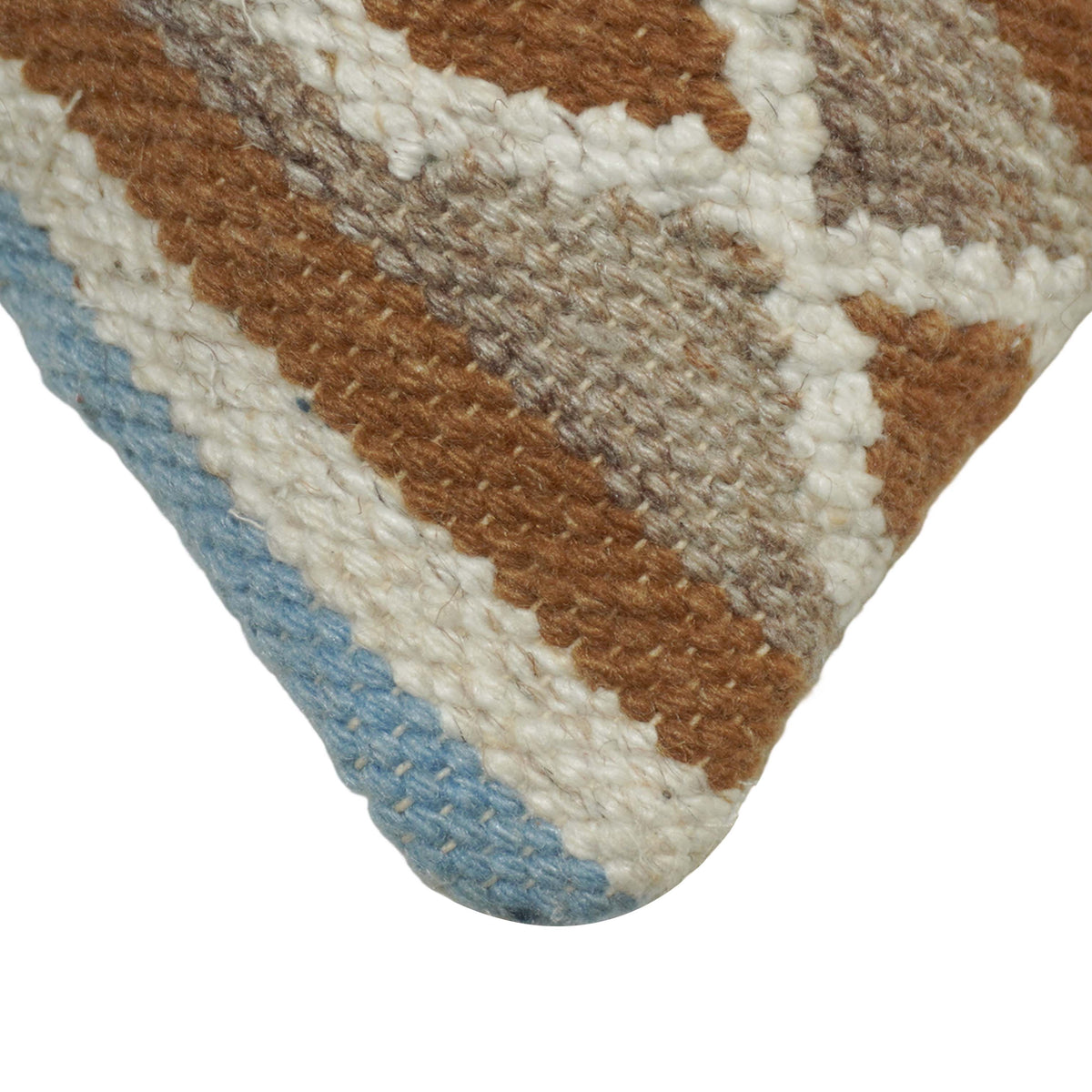 Handwoven Cotton Cushion Cover 45x45 cm | Tribal Geometric Woven Throw Pillow Cover | Boho Decorative Cushion Cover with Concealed Zip | Beige, Brown & Blue