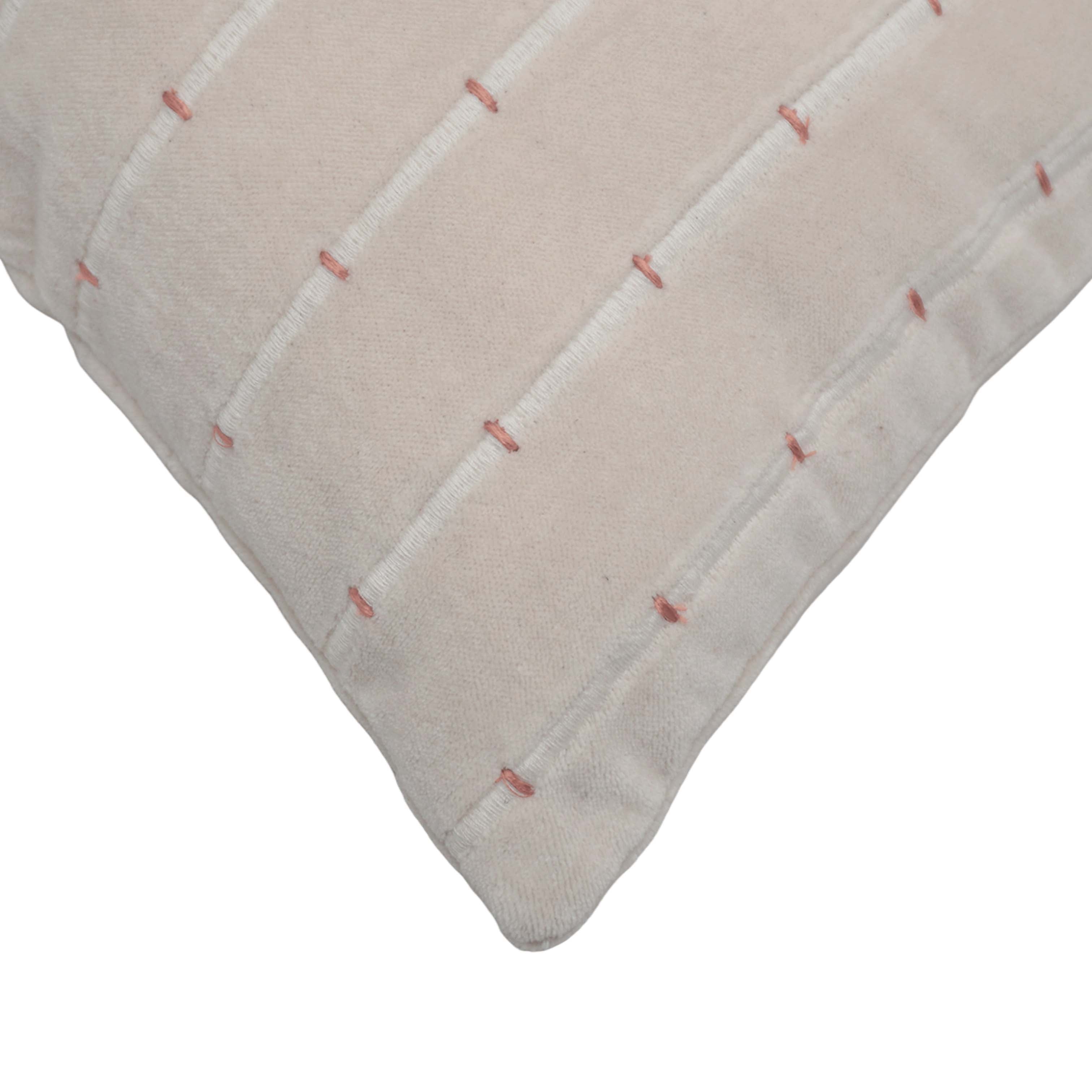 Handwoven Cotton Cushion Cover 45x45 cm | Ivory Textured Woven Throw Pillow Cover with Running Stitch Detail | Modern Boho Home Décor