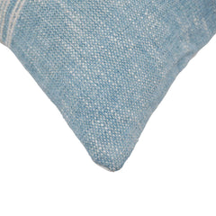 Handmade Woven Cotton Cushion Cover 45x45 cm | Blue with White Center Stripe | Farmhouse Decorative Throw Pillow Cover | Hidden Zipper | Sofa & Bed Cushion Cover