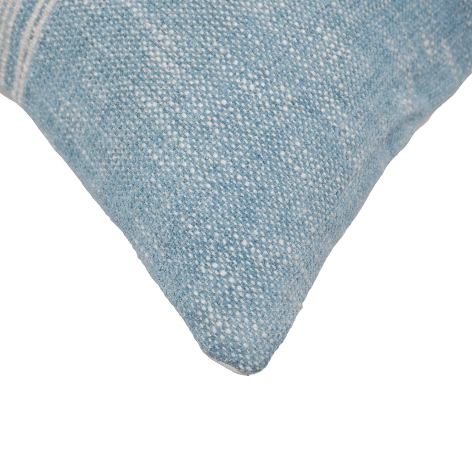 Handmade Woven Cotton Cushion Cover 45x45 cm | Blue with White Center Stripe | Farmhouse Decorative Throw Pillow Cover | Hidden Zipper | Sofa & Bed Cushion Cover