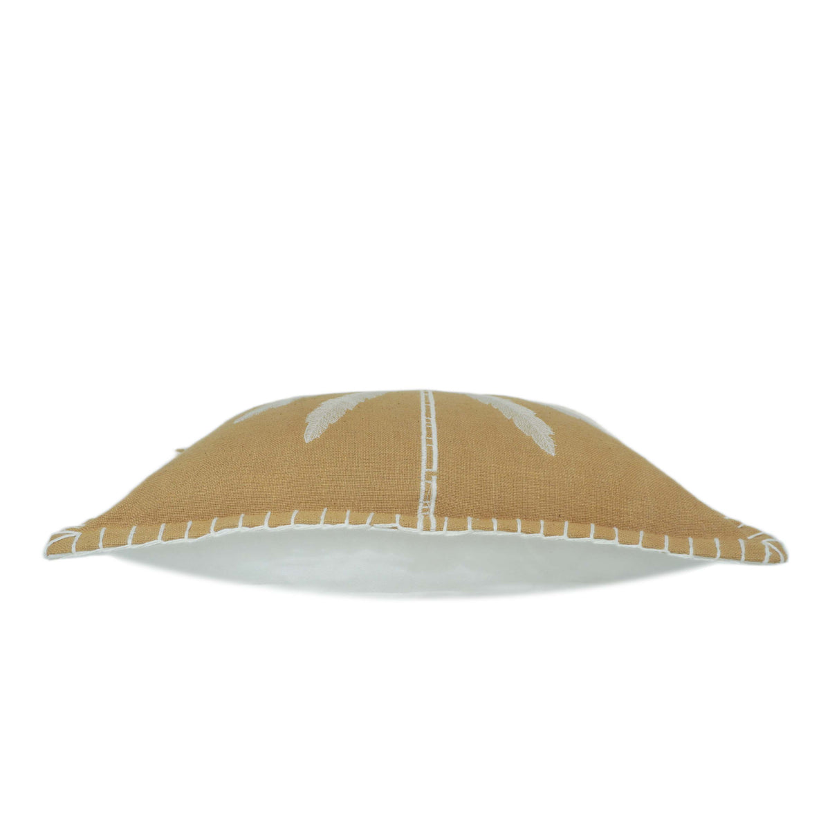 Embroidered Palm Leaf Cushion Cover – Beige & White Threadwork, 35 x 50 cm