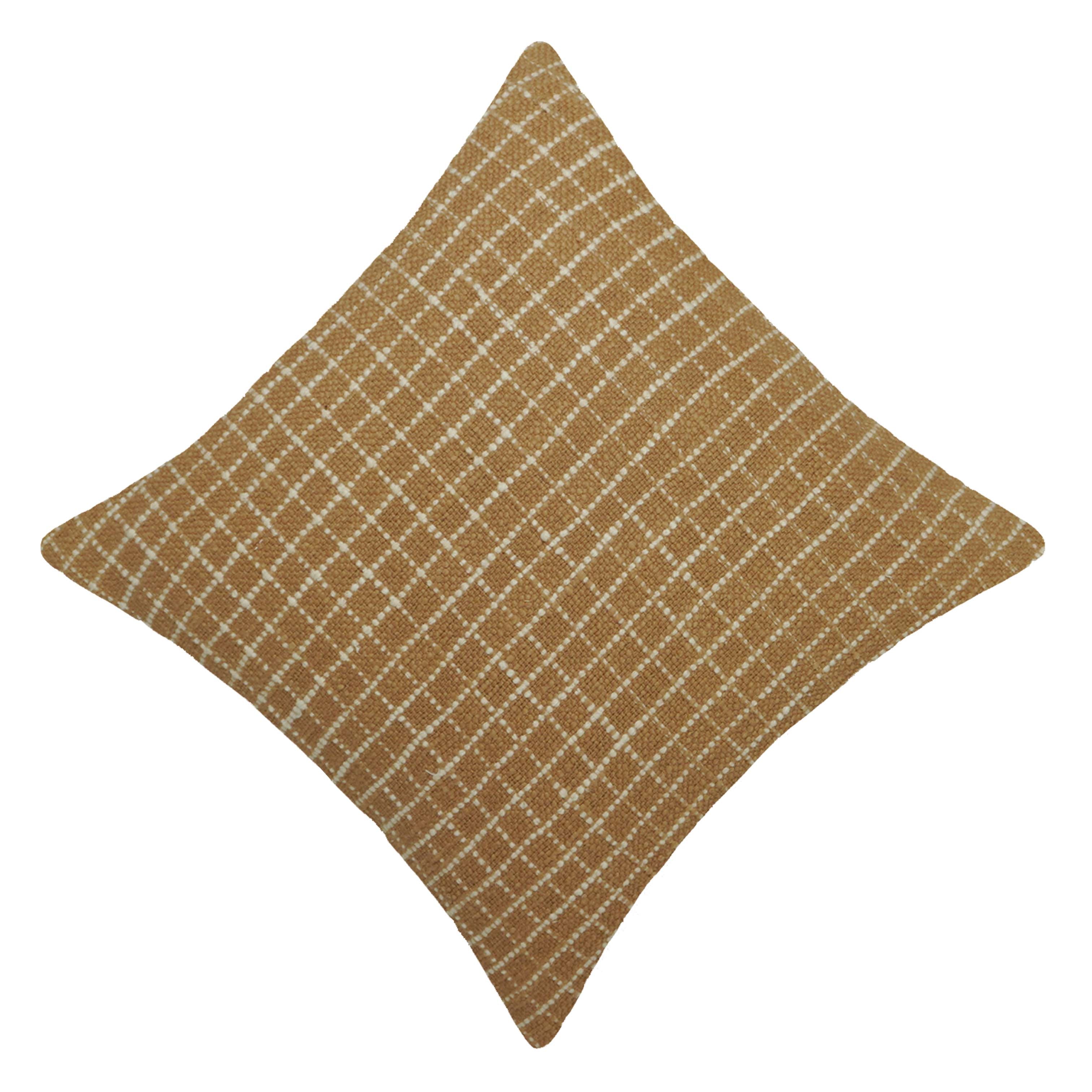 Handwoven Cotton Cushion Cover 45x45 cm | Brown & Ivory Grid Pattern | Textured Woven Decorative Pillow Cover | Hidden Zip | Modern Boho Home Décor