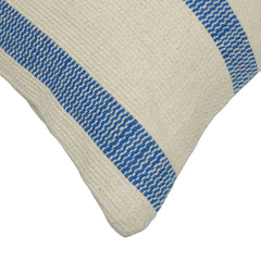 Handwoven Cotton Striped Cushion Cover 45x45 cm | Blue & Ivory Woven Throw Pillow Cover | Modern Farmhouse & Coastal Décor | Hidden Zip | 100% Cotton