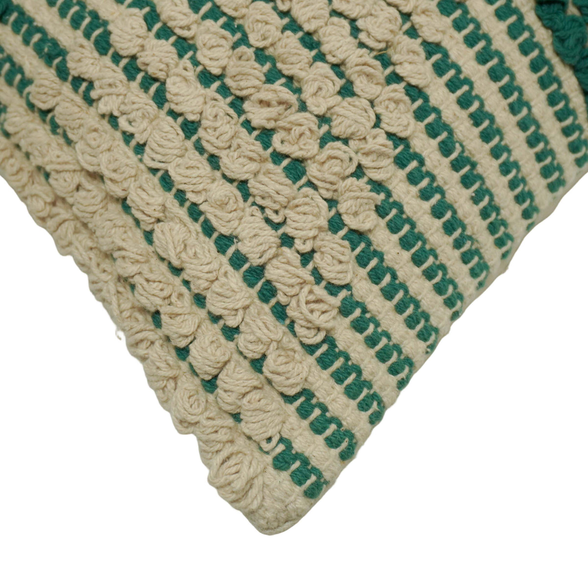 Handwoven Cotton Cushion Cover 45x45 cm | Green & Natural Textured Geometric Tufted Design | Decorative Throw Pillow Cover | Hidden Zipper | Boho Home Décor