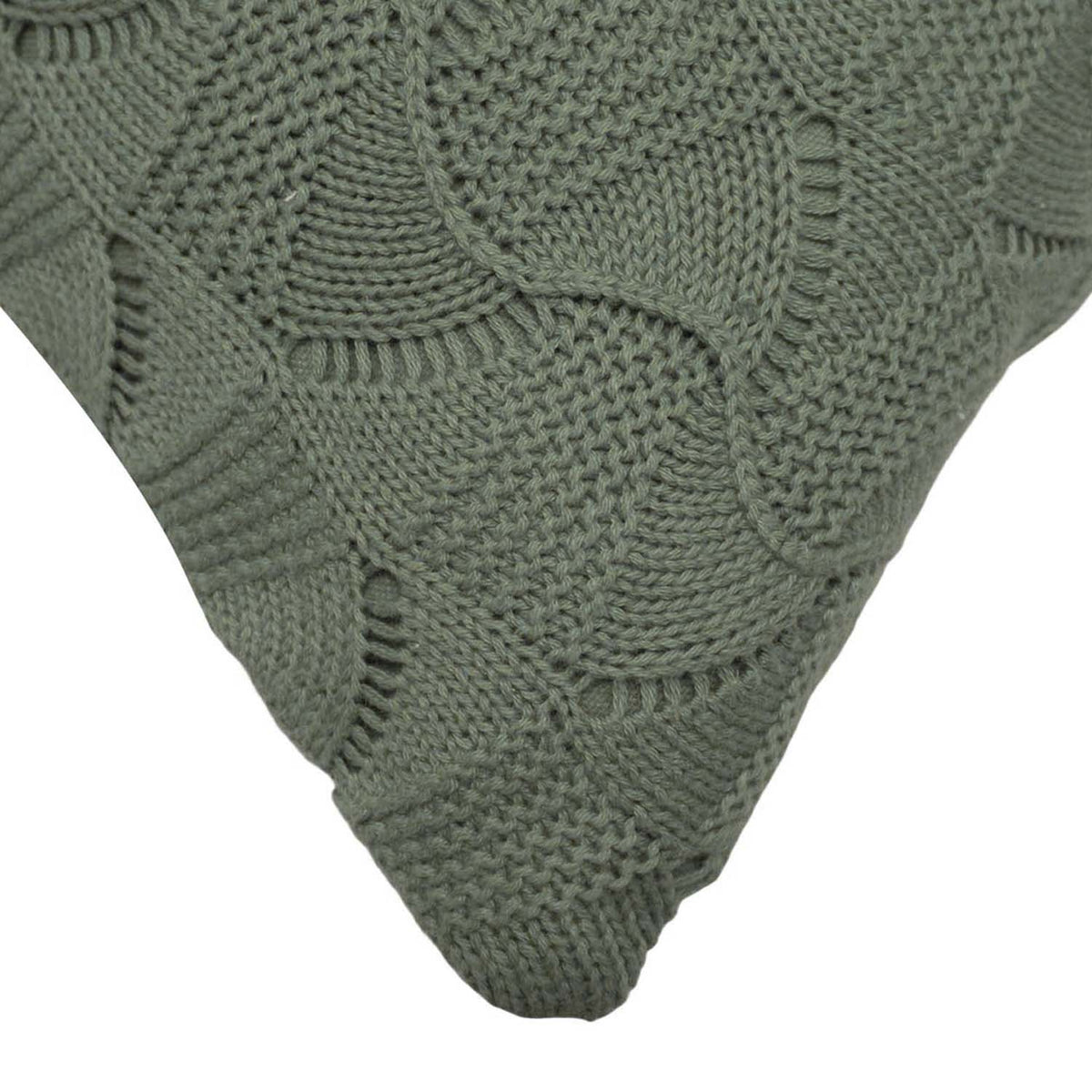 Knitted Olive Green Leaf Pattern Cushion Cover | Textured Decorative Cushion Cover 45 x 45 cm