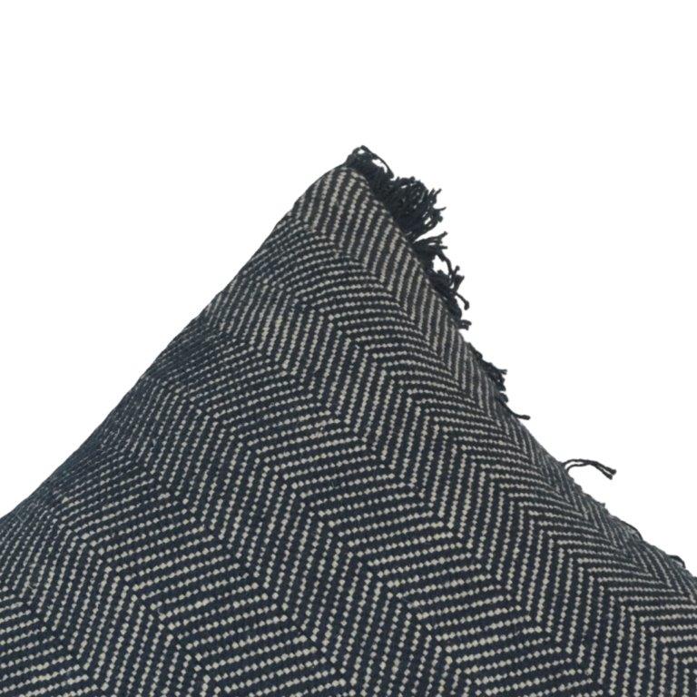 Handmade Cotton Herringbone Cushion Cover with Fringes – Black & White | 45x45 cm - Bulk manufacturer & supplier from Panipat, India