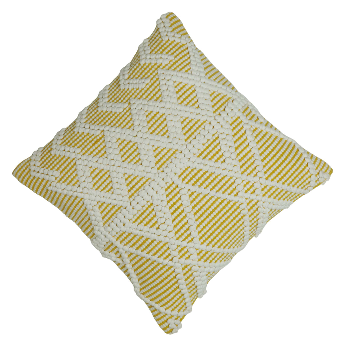 Handwoven Cotton Cushion Cover 45x45 cm | Textured Geometric Diamond Pattern | Mustard & Ivory Decorative Throw Pillow Cover | Boho Modern Home Décor | Hidden Zipper