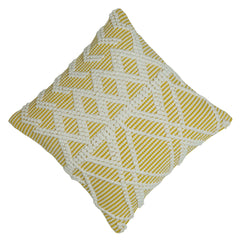 Handwoven Cotton Cushion Cover 45x45 cm | Textured Geometric Diamond Pattern | Mustard & Ivory Decorative Throw Pillow Cover | Boho Modern Home Décor | Hidden Zipper