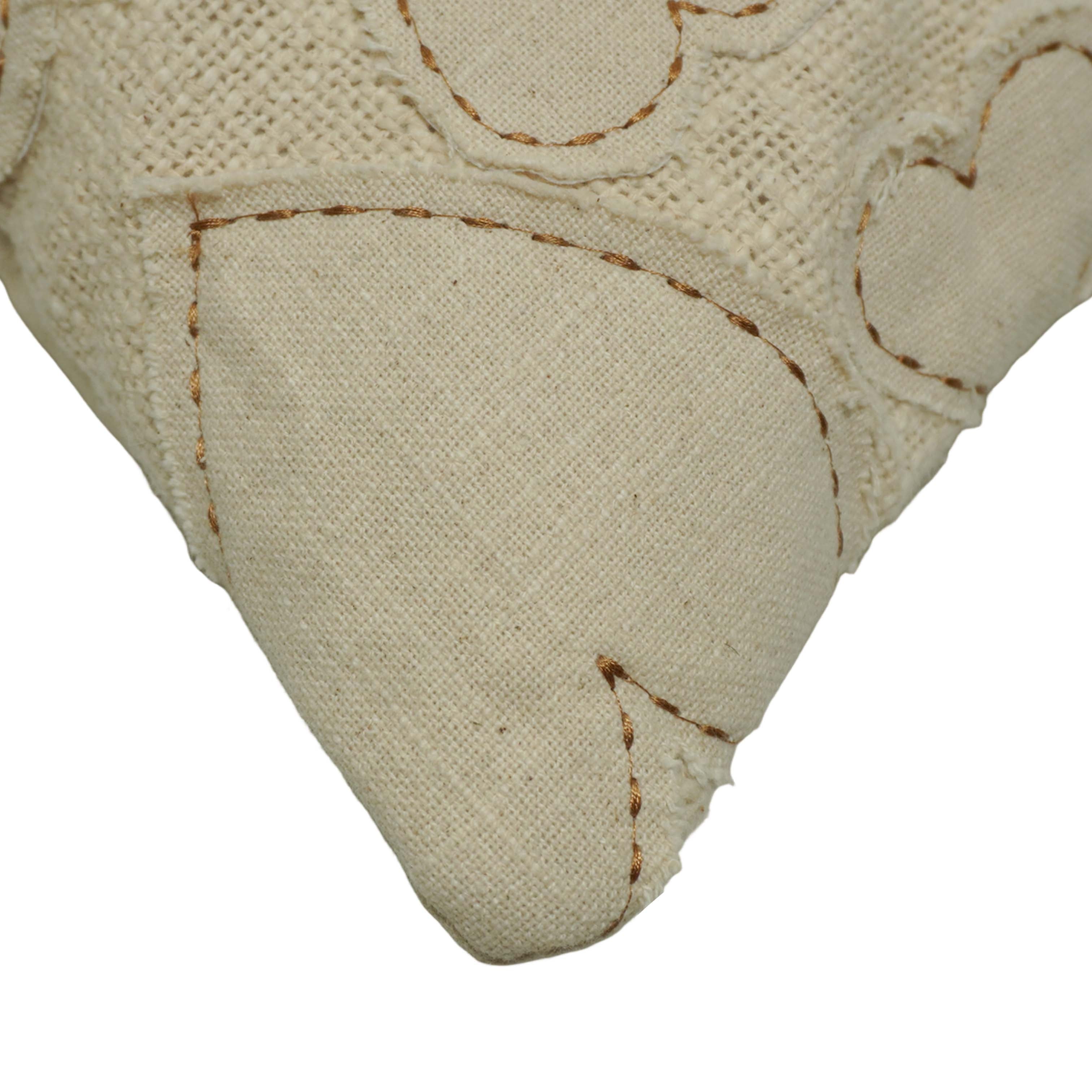 Handcrafted Cotton Heart Appliqué Cushion Cover 45x45 cm | Textured Handmade Decorative Throw Pillow Cover | Hidden Zip | Natural Ivory