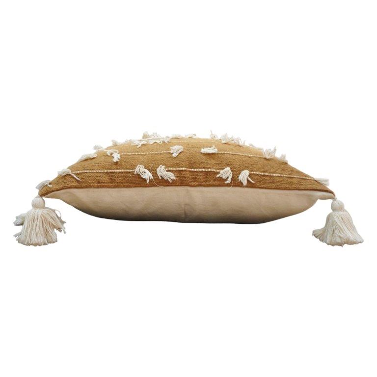 Handmade Tufted Cotton Cushion Cover 45x45 cm | Boho Textured Throw Pillow Cover with Tassels | Decorative Sofa Cushion
