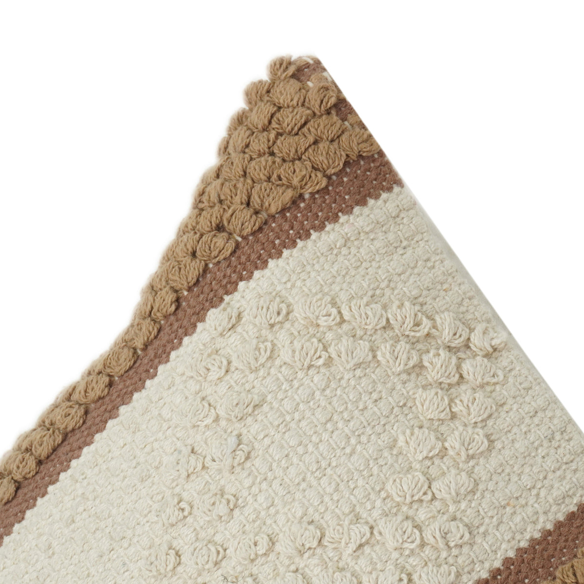 Handwoven Cotton Cushion Cover with Textured Tufted Geometric Pattern | Brown & Ivory | 18x18 Inch Decorative Pillow Case - Bulk manufacturer & supplier from Panipat, India