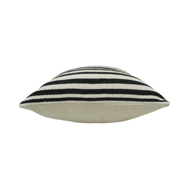 Handmade Black & White Cotton Cushion Cover | Woven Striped & Dotted Design | 45x45 cm Decorative Pillow Cover