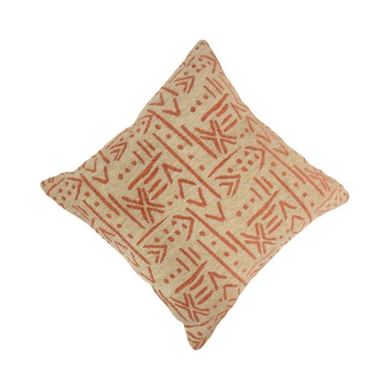 Tribal Mudcloth Jacquard Cushion Cover | Beige & Rust Geometric Pattern | 45x45 cm Decorative Pillow Cover