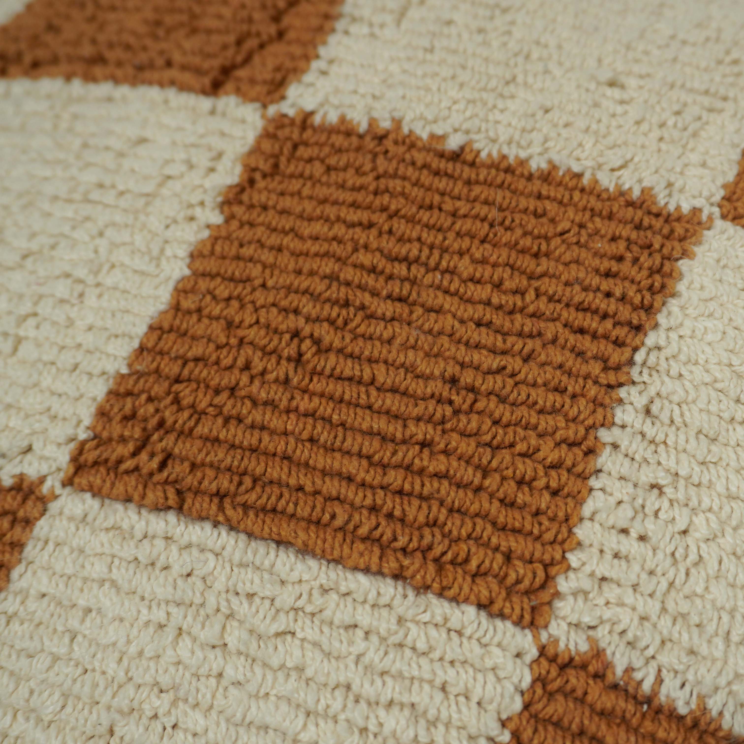 Machine Tufted Loop Cotton Cushion Cover 45x45 cm | Checkered Brown & Ivory Textured Throw Pillow Cover | Modern Decorative Cushion Cover with Hidden Zipper