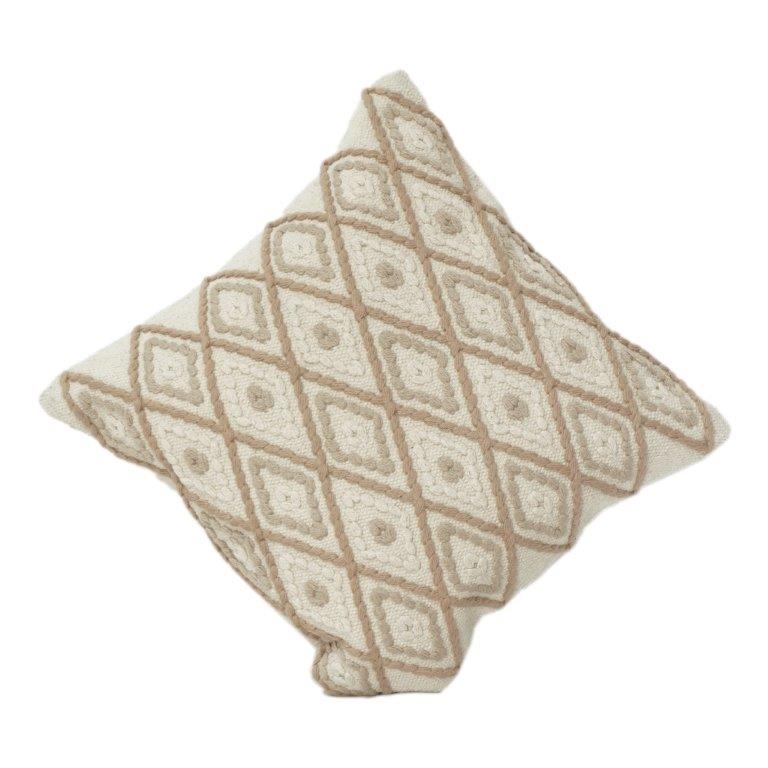 Beige Diamond Embroidered Cotton Cushion Cover | Textured Geometric Pattern | Neutral Boho Decor | 18x18 Inch - Bulk manufacturer & supplier from Panipat, India