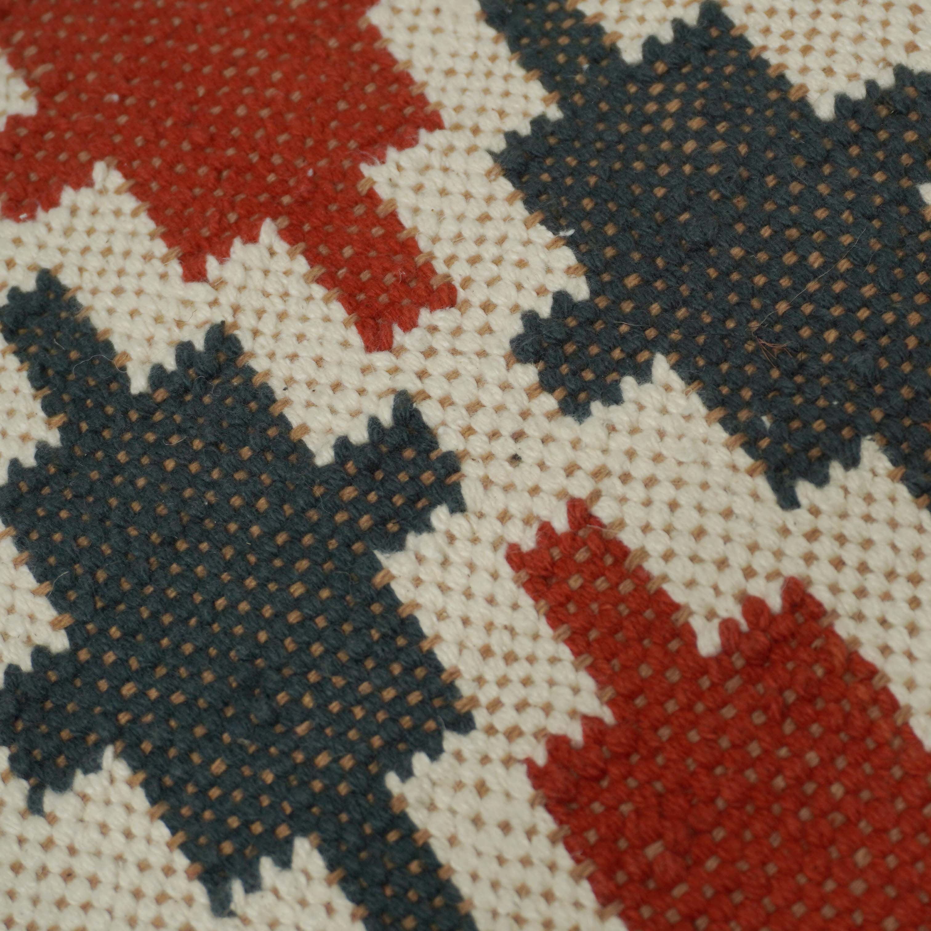 Handwoven Geometric Tribal Cushion Cover – Olive Green, Rust & Navy – 45 x 45 cm