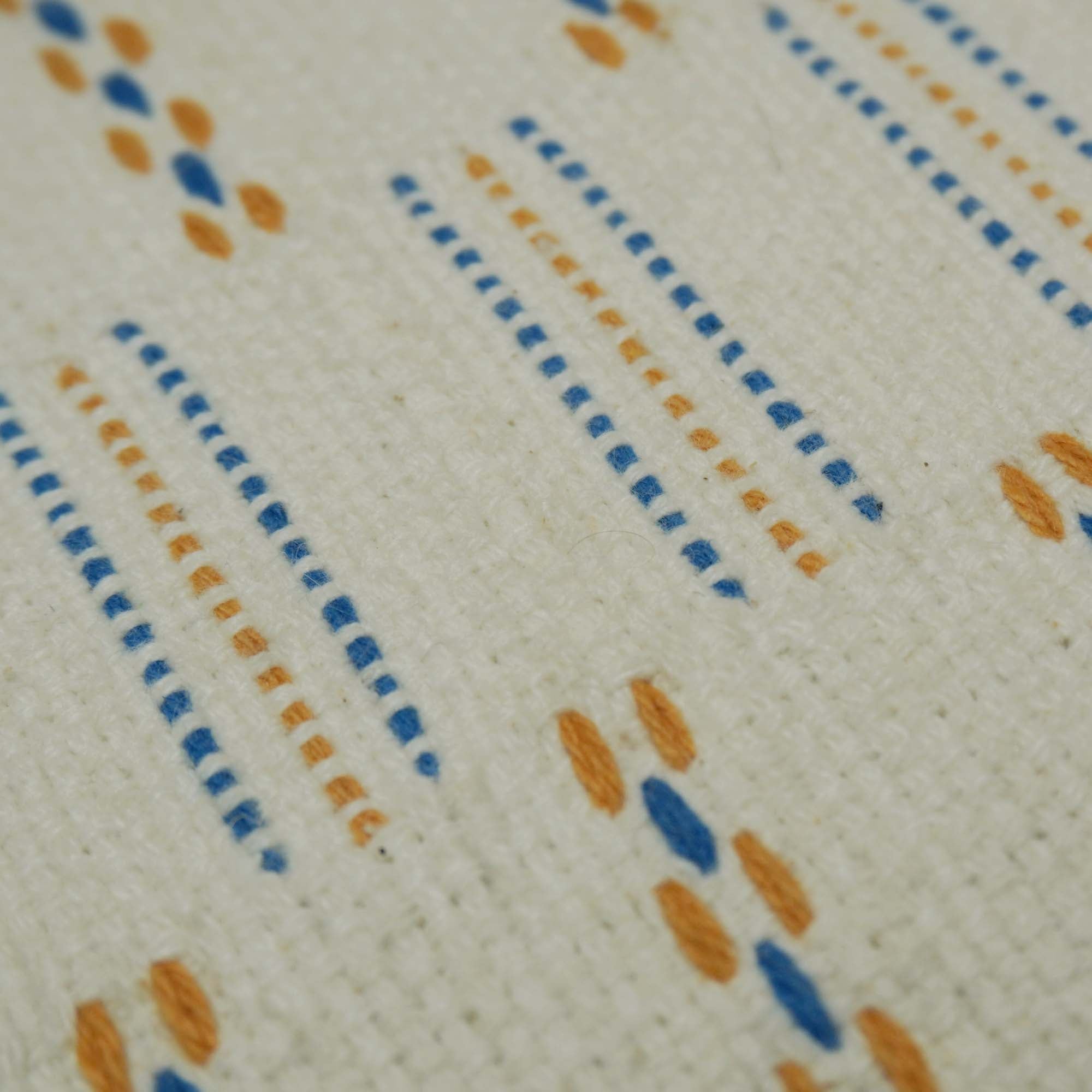 Handwoven Cotton Cushion Cover 45x45 cm | Ivory Decorative Throw Pillow Cover with Blue & Mustard Woven Stripe Pattern | Modern Boho Sofa Cushion Cover | Hidden Zipper