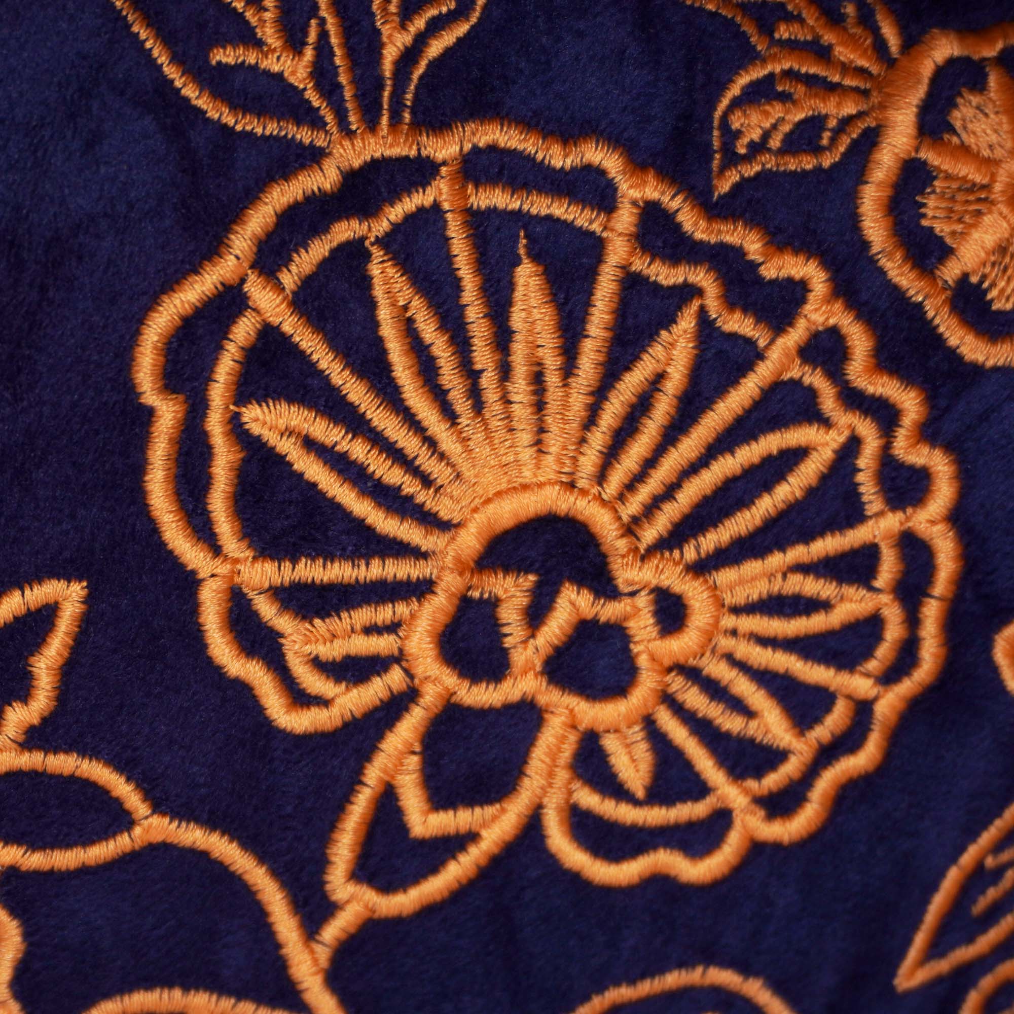 40x60 cm Embroidered Cotton Cushion Cover | Navy Blue Floral Embroidery Lumbar Pillow Cover | Decorative Throw Cushion Cover with Hidden Zipper