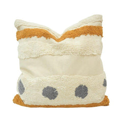 Hand Tufted Cotton Cushion Cover 45x45 cm | Textured Geometric Stripe Design | Ivory, Mustard & Grey Decorative Pillow Cover