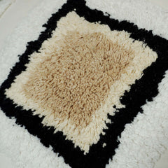 Hand Tufted Cotton Cushion Cover 45x45 cm | Geometric Diamond Design with Tassels | Boho Decorative Throw Pillow Cover | Hidden Zipper | Ivory, Beige & Black