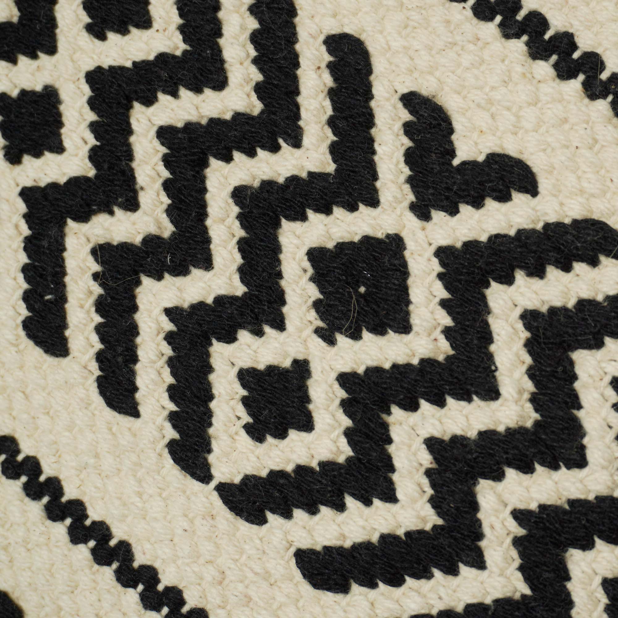 Handwoven Cotton Cushion Cover 45x45 cm | Black & Ivory Geometric Woven Throw Pillow Cover | Boho Farmhouse Decorative Cushion Cover with Concealed Zipper