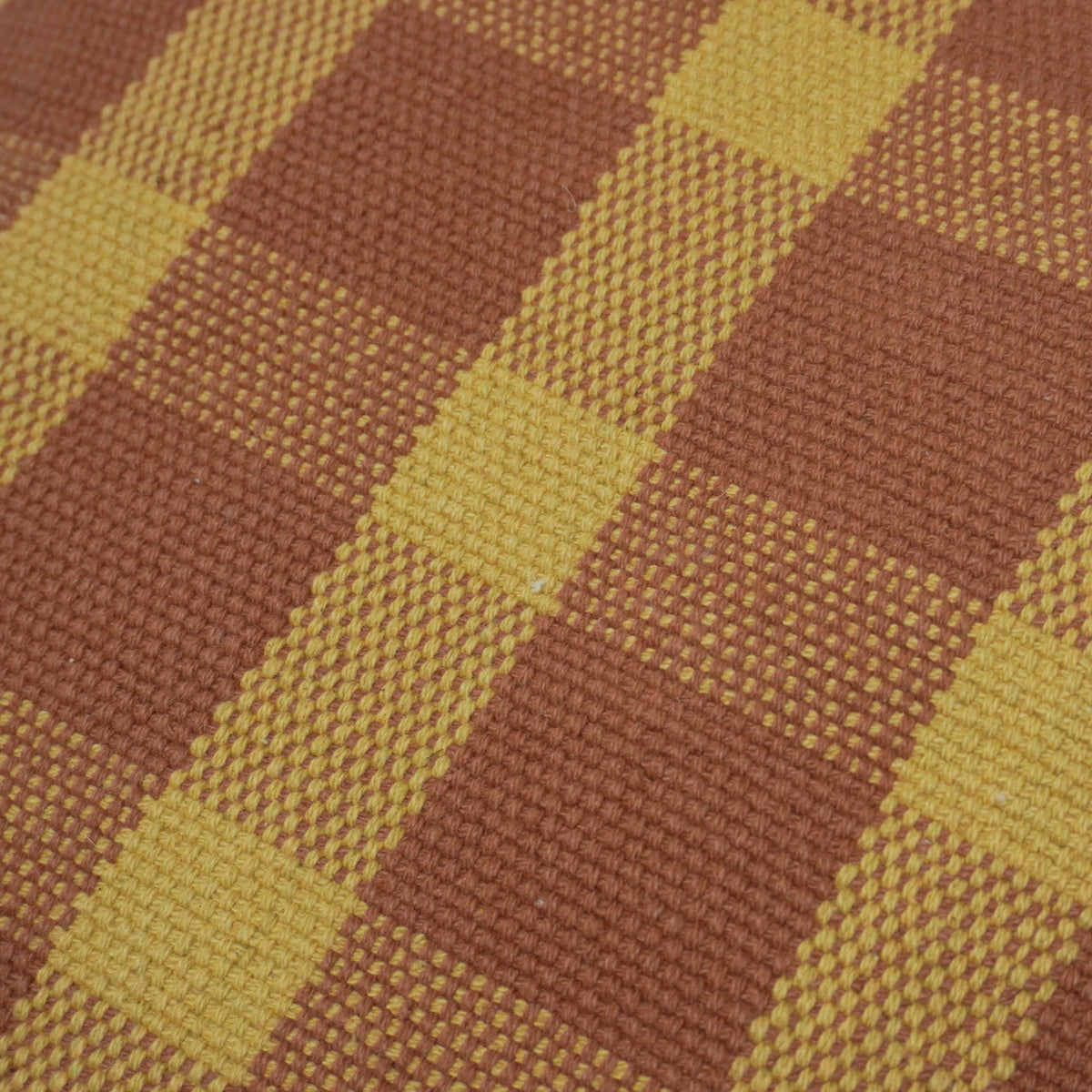 Brown and mustard plaid checkered handwoven cotton cushion cover 45x45 cm