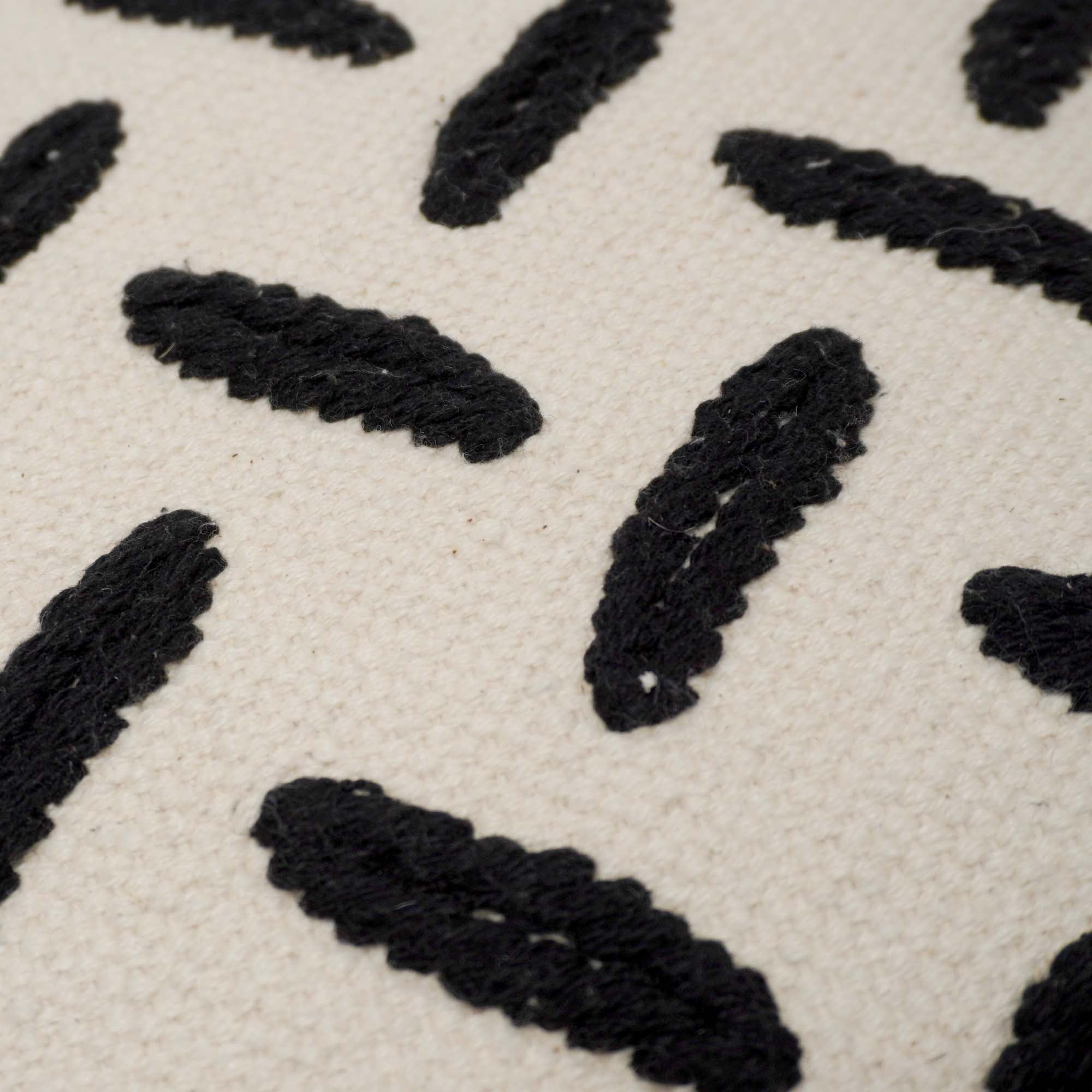 Handwoven Cotton Cushion Cover 45x45 cm | Black Abstract Dash Pattern | Modern Boho Decorative Throw Pillow Cover | Hidden Zipper | 100% Cotton