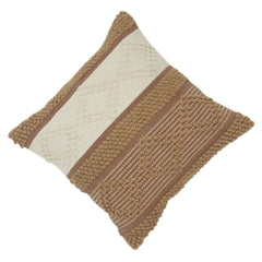 Handwoven Cotton Cushion Cover with Textured Tufted Geometric Pattern | Brown & Ivory | 18x18 Inch Decorative Pillow Case