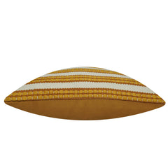 Handwoven Cotton Cushion Cover 45x45 cm | Mustard & Ivory Striped Textured Woven Cushion Cover | Decorative Boho Throw Pillow Cover with Concealed Zipper
